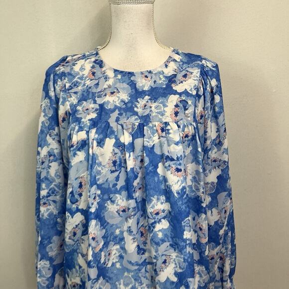 VICI Blouse Top size Extra Small Blue White Floral Peasant Boho Wedding Prairie - Picture 2 of 8